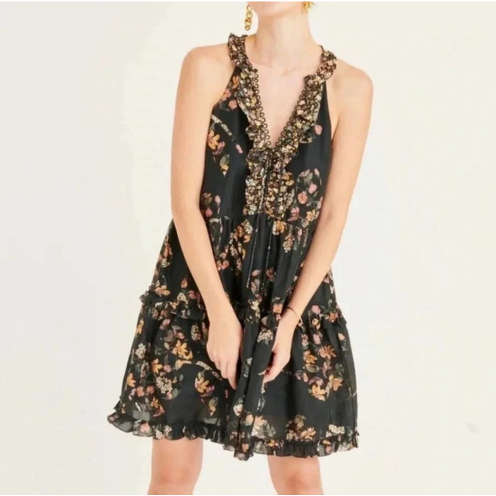 SUPER NATURAL SECRET MISSION Cape Town Isabel Black Floral Tired Mini Dress XS - Picture 3 of 9